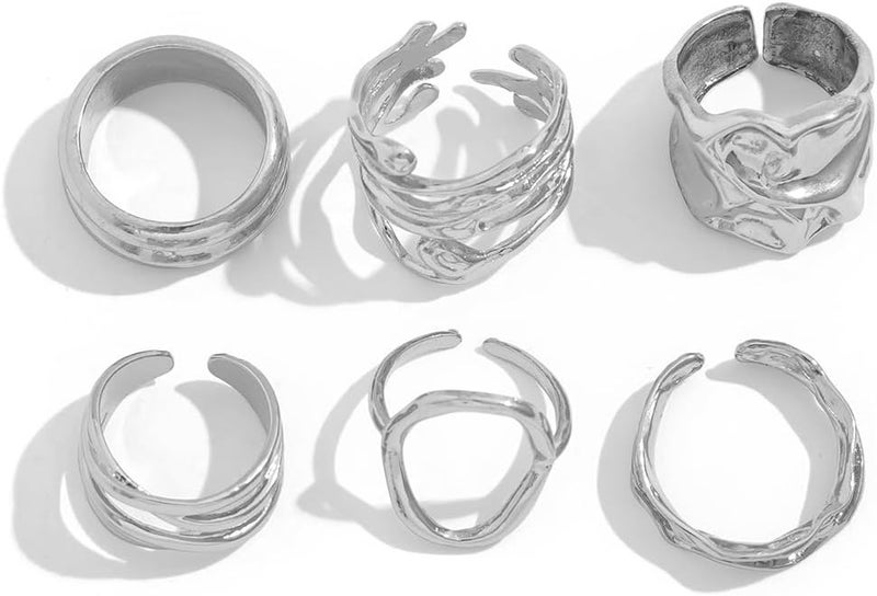 ANGLEQUEEN Chunky Silver Rings for Women Open Stacking Knuckle Ring Silver Adjustable Round Dome Rings Set Minimalist Irregular Statement Ring Women 2025 Fashion Jewelry - Image 4
